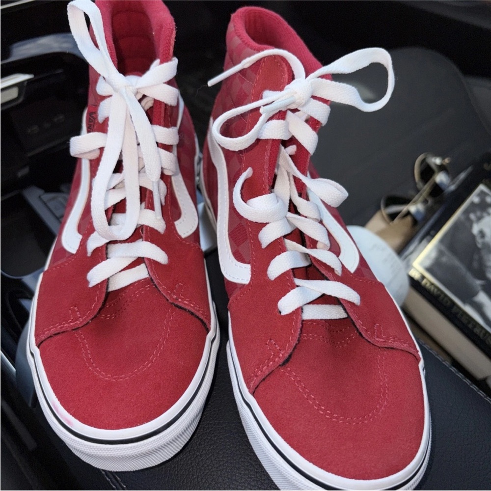 Vans Women's Red and White High-Top Sneakers-Brand New
